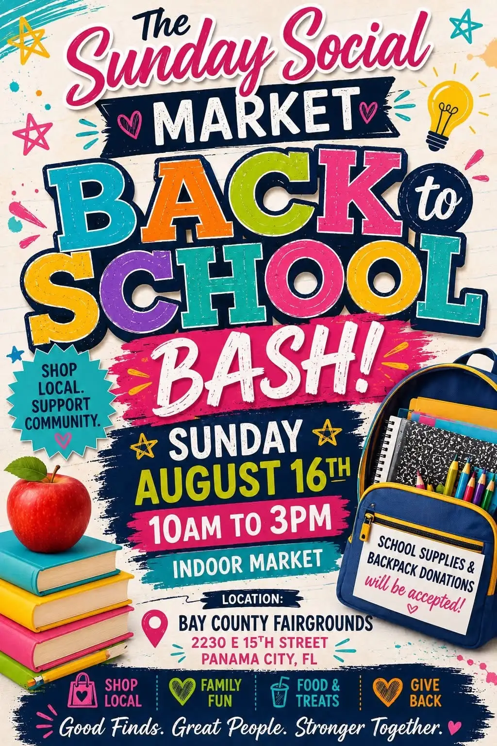 sunday social market back to school flyer