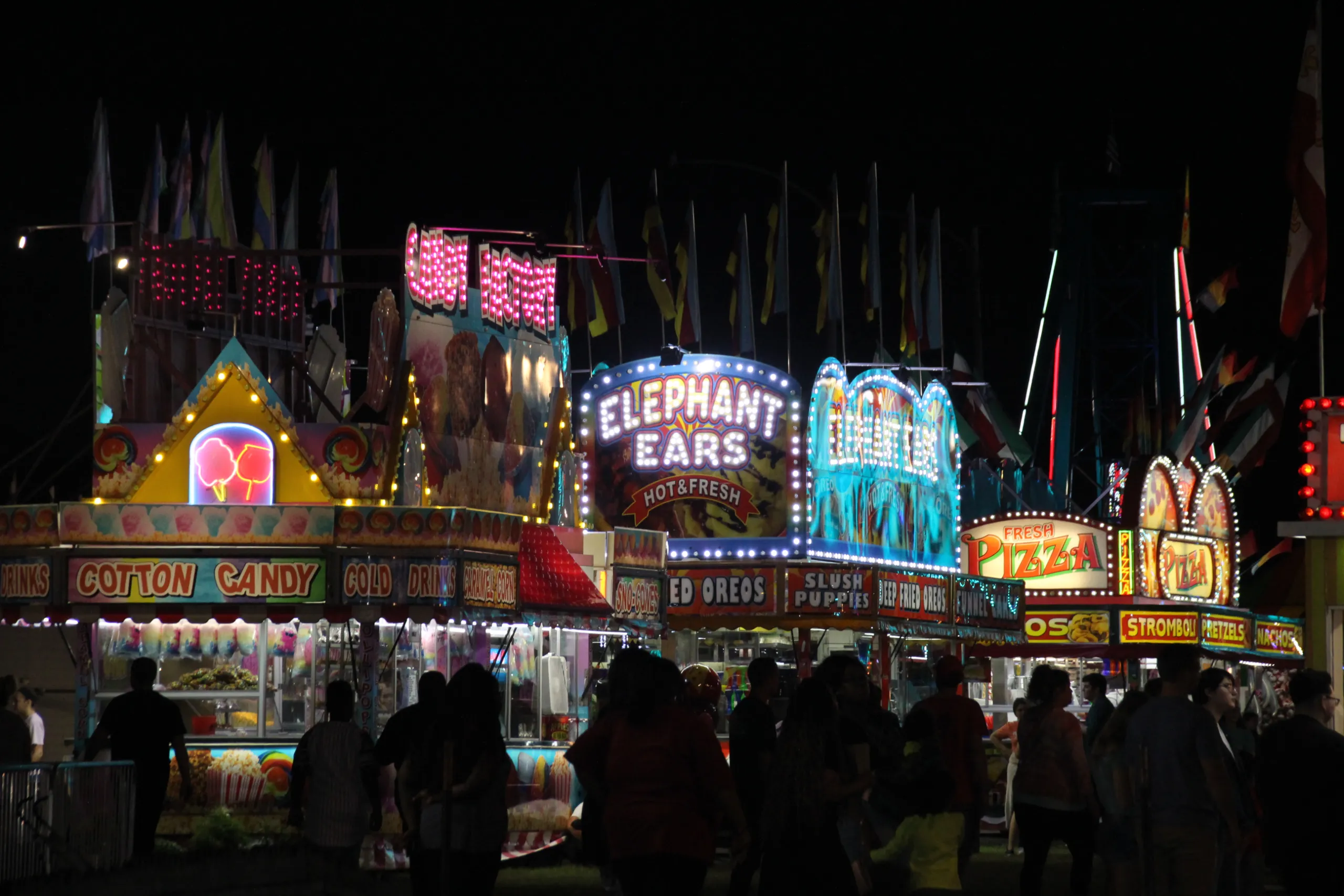 Night time fair food vendors