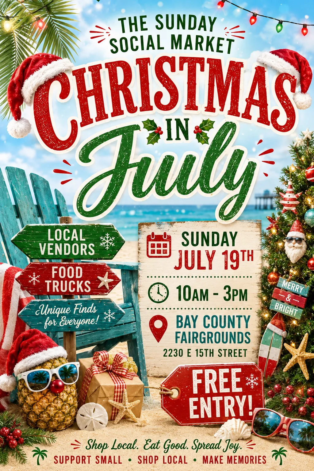 sunday social - christmas in july flyer
